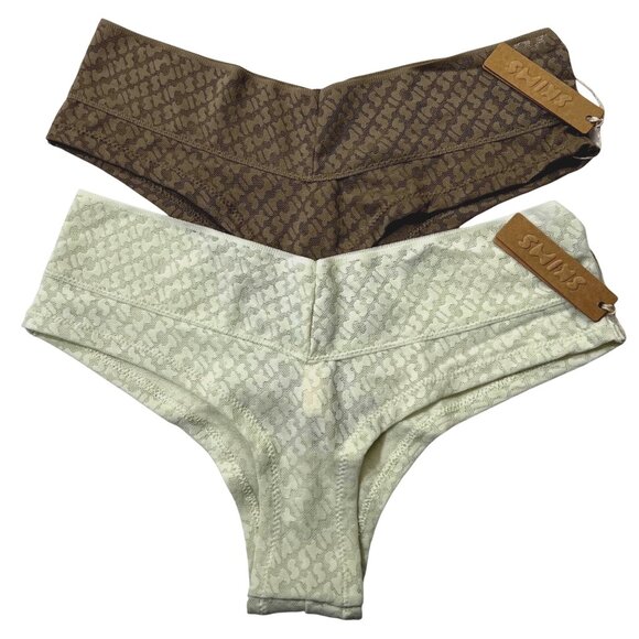 SKIMS Logo Mesh Boyshort Lot of 2 Bone Desert XXS - Picture 1 of 12
